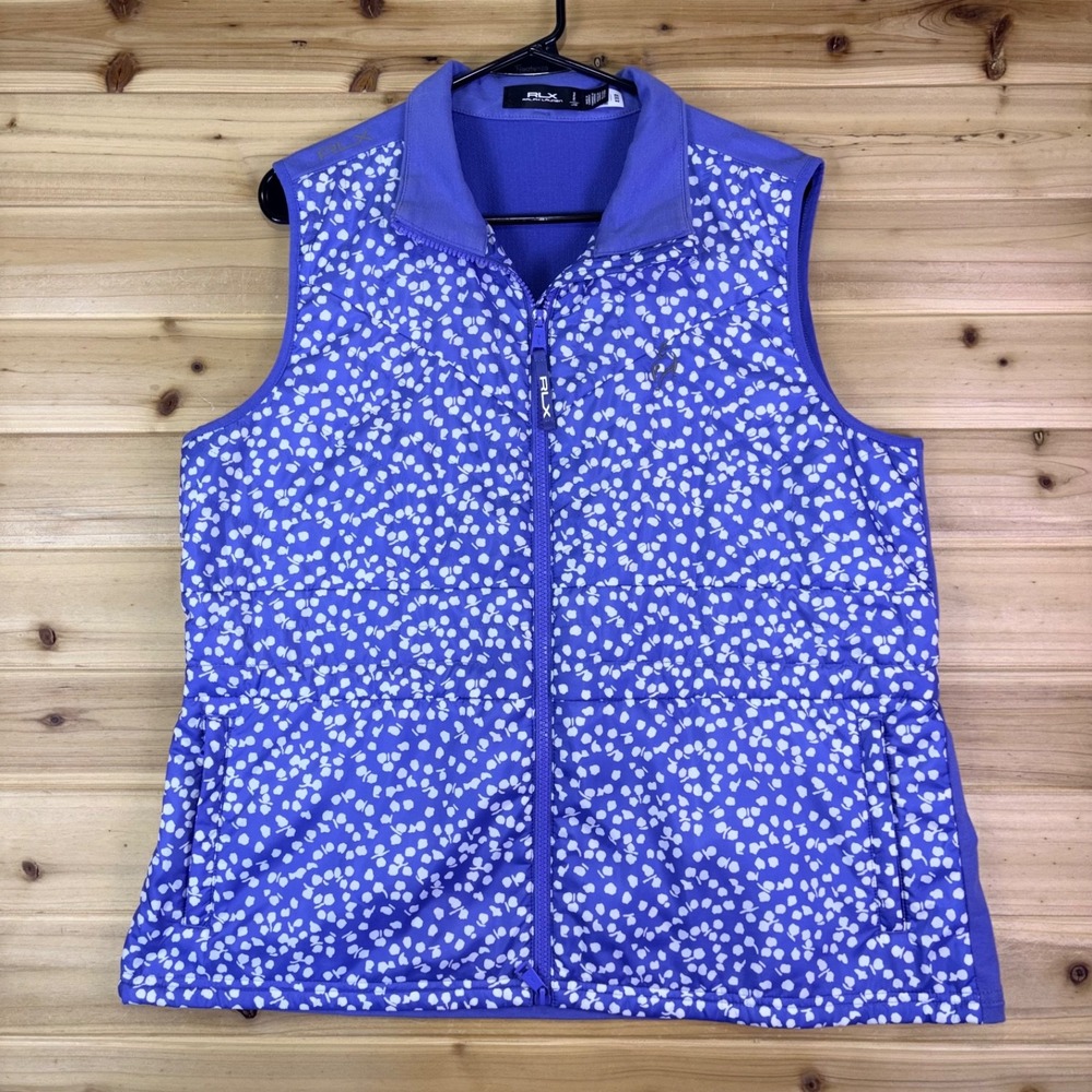 RLX Ralph Lauren Vest Womens Large Blue Tech Terry Quilted Front Golf Vest